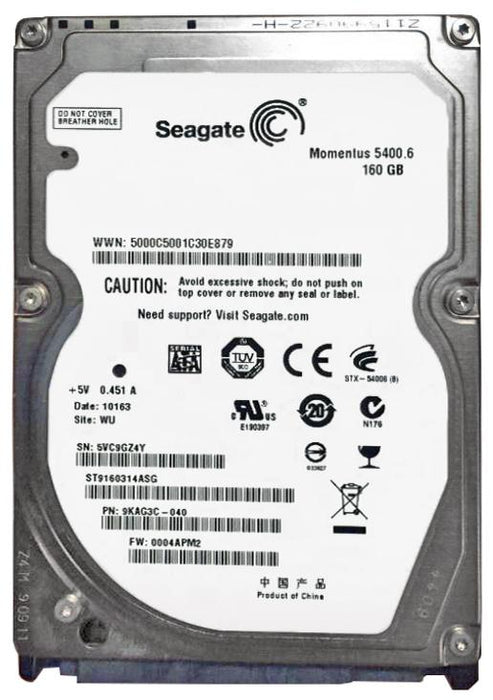 ST9160314ASG-9KAG3C Seagate Momentus 5400.6 160GB 5400RPM SATA 3Gbps 8MB Cache 2.5" HDD (DEFEKT)