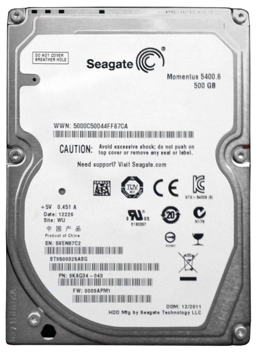 ST9500325ASG Seagate Momentus 5400.6 500GB 5400RPM SATA 3Gbps 8MB Cache 2.5" HDD (DEFEKT)