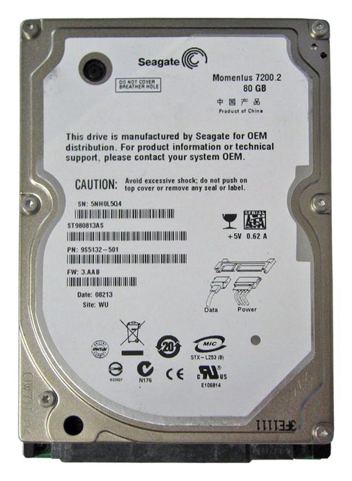 ST980813AS Seagate Momentus 7200.2 80GB 7200RPM SATA 3Gbps 8MB Cache 2.5" HDD