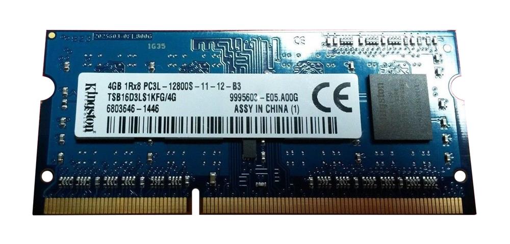 TSB16D3LS1KFG/4G Kingston 4GB PC3-12800 DDR3-1600MHz non-ECC Unbuffered CL11 204-Pin