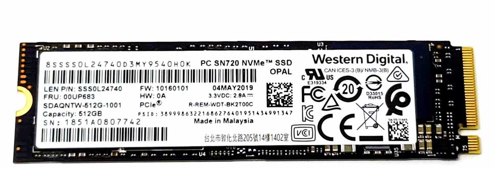 SDAQNTW-512G-1001 Western Digital PC SN720 512GB PCIe 3.0 x4 NVMe M.2 2280 SSD