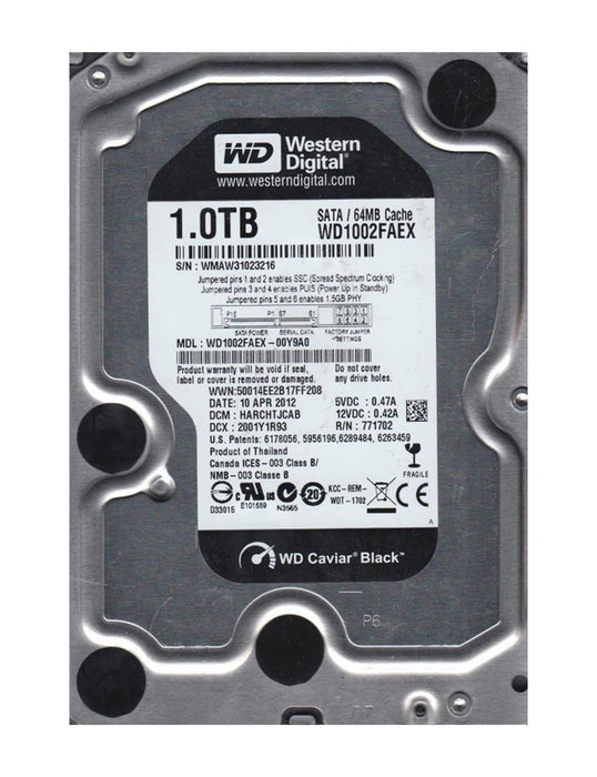WD1002FAEX-00Y9A0 Western Digital Caviar Blue 1TB 7200RPM SATA 6Gbps 64MB Cache 3.5" HDD