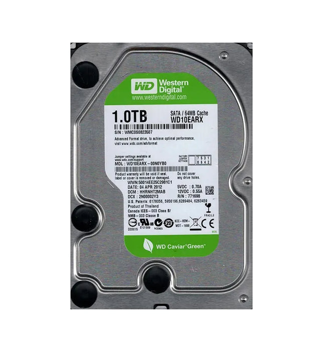 WD10EARX-00N0YB0 Western Digital Caviar Green 1TB 5400RPM SATA 3Gbps 64MB Cache 3.5" HDD