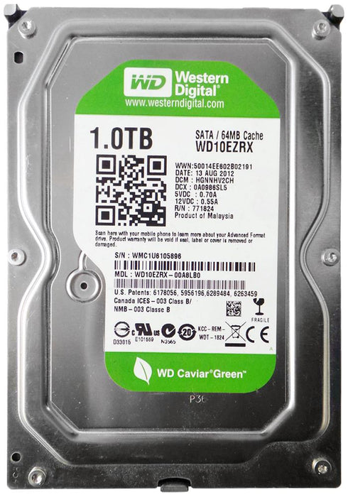 WD10EZRX-00A8LB0 Western Digital Green 1TB 5400RPM SATA 6Gbps 64MB Cache 3.5" HDD