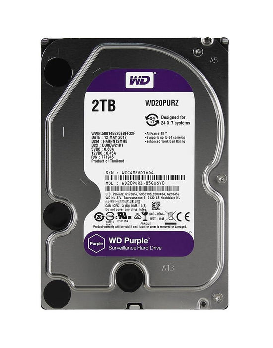 WD20PURZ-85GU6Y0 Western Digital Purple Surveillance 2TB 5400RPM SATA 6Gbps 64MB Cache 3.5" HDD