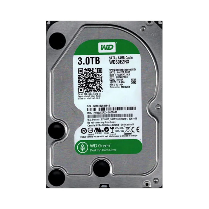 WD30EZRX-00DC0B0 Western Digital Caviar Green 3TB 5400RPM SATA 6Gbps 64MB Cache 3.5" HDD