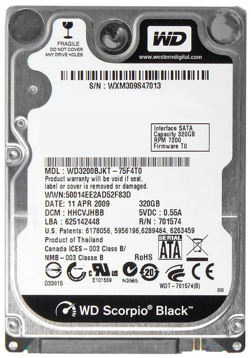 WD3200BJKT-75F4T0 Western Digital Scorpio Black 320GB 7200RPM SATA 3Gbps 16MB Cache 2.5" HDD