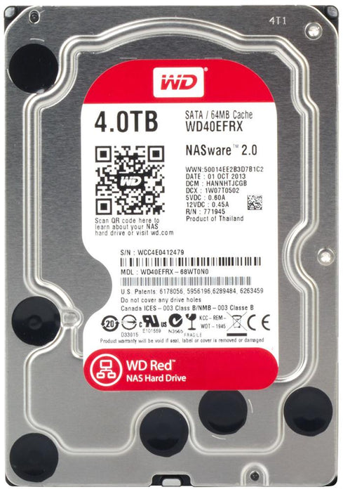 WD40EFRX-68N32N0  Western Digital Red 4TB 5400RPM SATA 6Gbps 64MB Cache 3.5" HDD