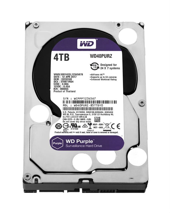 WD40PURZ-85TTDY0 Western Digital Purple Surveillance 4TB 5400RPM SATA 6Gbps 64MB Cache 3.5" HDD