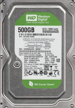WD5000AADS-00L4B1 Western Digital Caviar Green 500GB 5400RPM SATA 3Gbps 32MB Cache 3.5" HDD