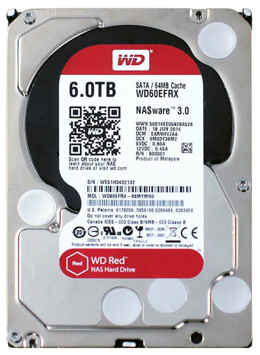 WD60EFRX Western Digital Red 6TB 5400RPM SATA 6Gbps 64MB Cache 3.5" HDD