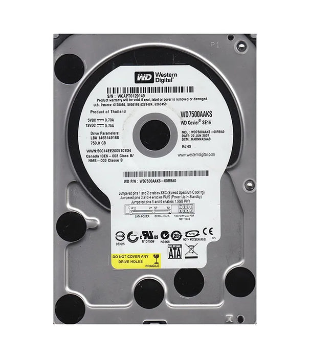 WD7500AAKS-00RBA0 Western Digital Caviar Blue 750GB 7200RPM SATA 3Gbps 16MB Cache 3.5" HDD