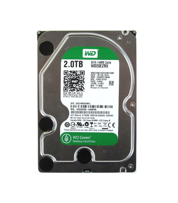 WD20EZRX-00D8PB0 Western Digital Green 2TB 5400RPM SATA 6Gbps 64MB Cache 3.5" HDD