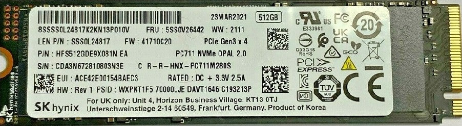 HFS512GDE9X081N Hynix 512GB PC711 PCI Express 3.0 x4 NVMe M.2 2280