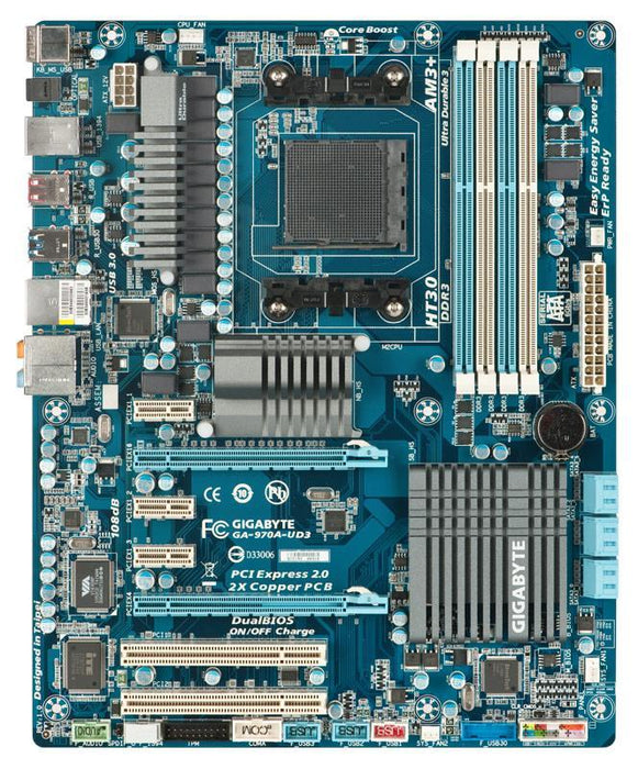 Gigabyte GA-970A-UD3 + AMD FX-4100 3.60GHz + AMD Stock CPU Kjøler + GIGABYTE HD 7770 OC 1 GB