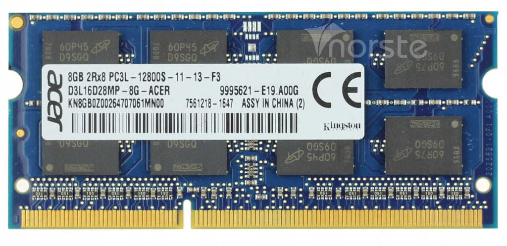 9995621-E19.A00G Kingston 8GB PC3-12800 DDR3-1600MHz Non-ECC Unbuffered 204-pin