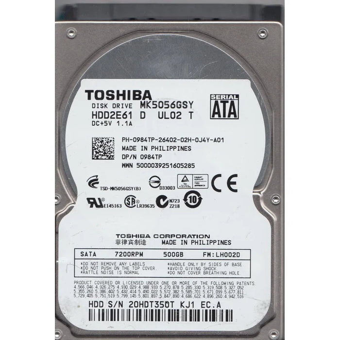 MK5056GSY Toshiba 500GB 7200RPM SATA 3Gbps 16MB Cache 2.5" HDD