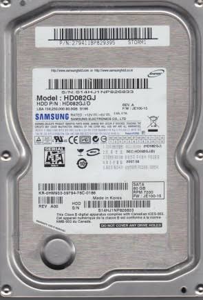 HD082GJ Samsung Spinpoint S166 80GB 7200RPM SATA 3Gbps 8MB Cache 3.5" HDD