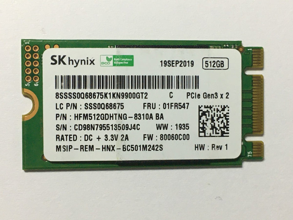 HFM512GDHTNG-8310A Hynix BC501 Series 512GB TLC PCIe 3.0 NVMe M.2 2242 SSD