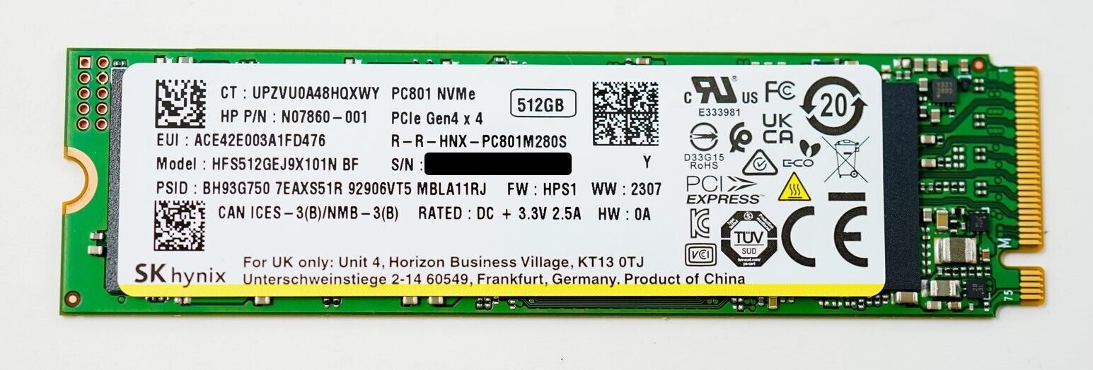 HFS512GEJ9X101N Hynix PC801 512GB PCI Express 4.0 x4 NVME M.2 2280