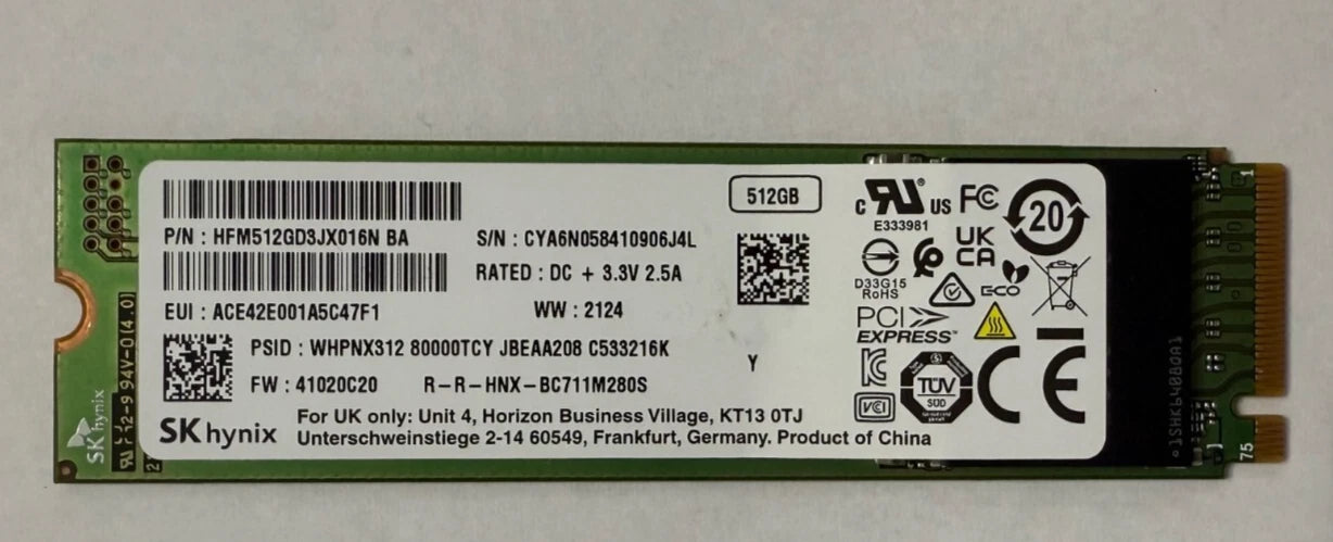 HFM512GD3JX016N Hynix 512GB PCI Express 3.0 NVMe M.2 2280 SSD