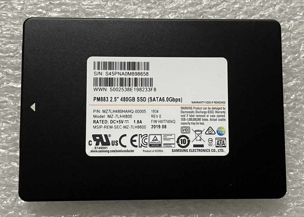 MZ7LH480HAHQ Samsung PM883 Series 480GB TLC SATA 6Gbps (AES-256 / PLP) 2.5" SSD