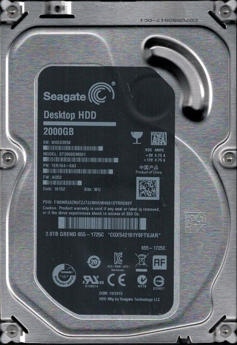 ST2000DM001 Seagate Barracuda Apple 2TB 7200RPM SATA 6Gbps 64MB Cache 3.5" HDD