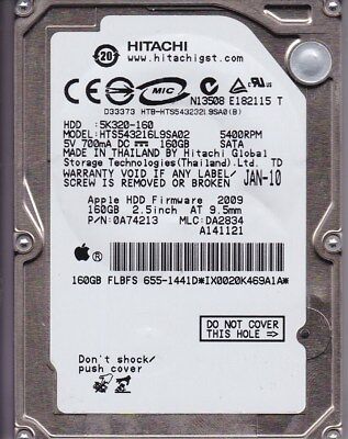 HTS543216L9SA02 Hitachi Travelstar 5K320 160GB 5400RPM SATA 1.5Gbps 8MB Cache 2.5" HDD