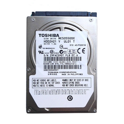 MK5055GSX Toshiba 500GB 5400RPM SATA 3Gbps 8MB Cache 2.5" HDD