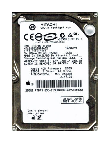 HTS545025B9SA02 HGST Hitachi Travelstar 5K500.B 250GB 5400RPM SATA 1.5Gbps 8MB Cache 2.5" HDD (DEFEKT)