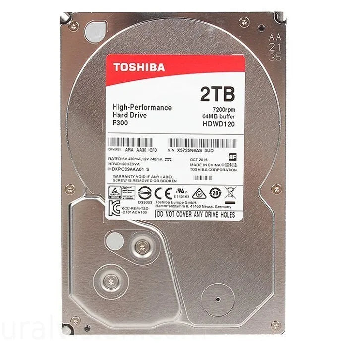 HDWD120UZSVA Toshiba P300 2TB 7200RPM SATA 6Gbps 64MB Cache (512e) 3.5" HDD