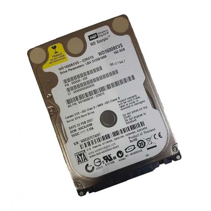 WD1600BEVS-60RST0 Western Digital Scorpio Blue 160GB 5400RPM SATA 1.5Gbps 8MB Cache 2.5" HDD