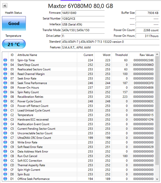 6Y080M0 Maxtor DiamondMax Plus 9 80GB 7200RPM SATA 1.5Gbps 8MB Cache 3.5" HDD
