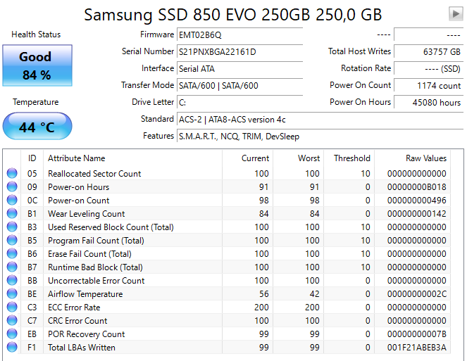 Samsung PM961 SSD 256GB M.2 NVMe
