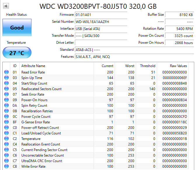WD3200BPVT-80JJ5T0 Western Digital Scorpio Blue 320GB 5400RPM SATA 3Gbps 8MB Cache 2.5