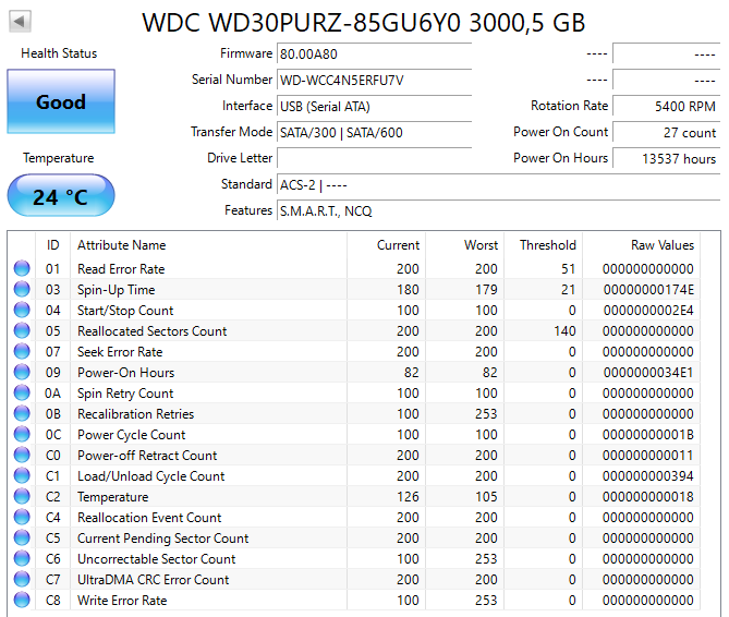 WD30PURZ Western Digital Purple Surveillance 3TB 5400RPM SATA 6Gbps 64MB Cache 3.5" HDD