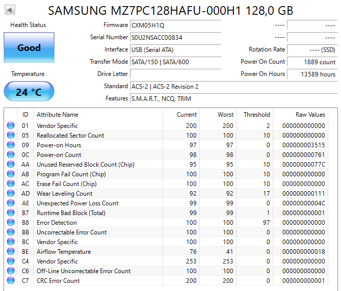MZ7PC128HAFU-000H1 Samsung PM830 Series 128GB MLC SATA 6Gbps (AES-256) 2.5" SSD