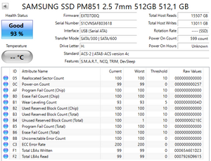 SAMSUNG SSD PM851 2.5 7mm 512GB 512,1 GB