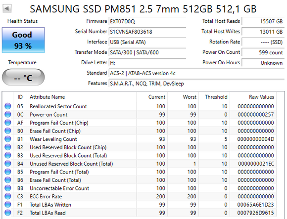 SAMSUNG SSD PM851 2.5 7mm 512GB 512,1 GB