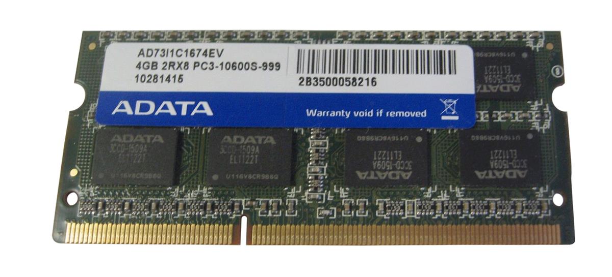 AD73I1C1674EV ADATA 4GB PC3-10600 DDR3-1333MHz non-ECC Unbuffered CL9 204-Pin