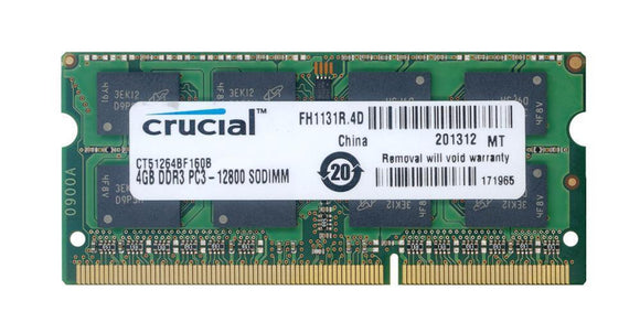 CT51264BF160B Crucial 4GB PC3-12800 DDR3-1600MHz non-ECC Unbuffered CL11 204-Pin