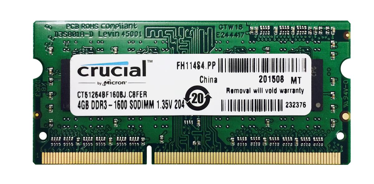 CT51264BF160BJ Crucial 4GB PC3-12800 DDR3-1600MHz non-ECC Unbuffered CL11 204-Pin