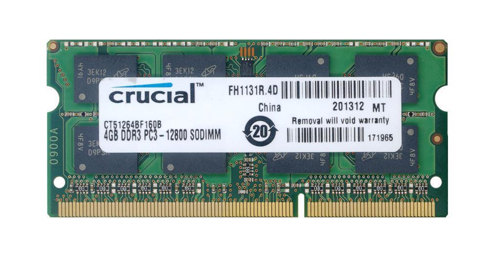 CT51264BF160BJ.M8FP Crucial 4GB PC3-12800 DDR3-1600MHz non-ECC Unbuffered CL11 204-Pin