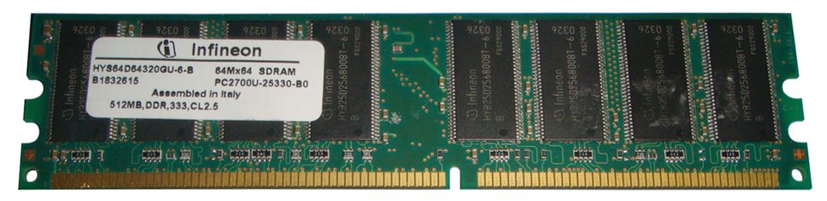 HYS64D64320GU-6-B Infineon 512MB PC2700 DDR-333MHz non-ECC Unbuffered CL2.5 184-Pin DIMM 2.5V