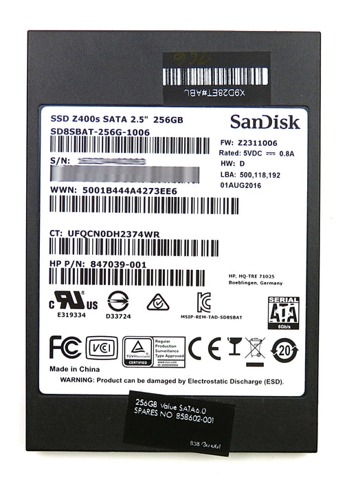 SD8SBAT-256G SanDisk Z400s 256GB MLC SATA 6Gbps 2.5"