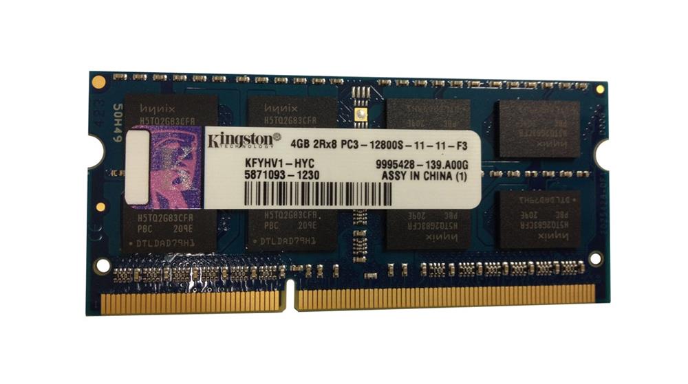 KFYHV1-HYC Kingston 4GB PC3-12800 DDR3-1600MHz non-ECC Unbuffered CL11 204-Pin SoDimm