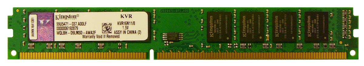 KVR16N11/8 Kingston 8GB PC3-12800 DDR3-1600MHz non-ECC Unbuffered CL11 240-Pin