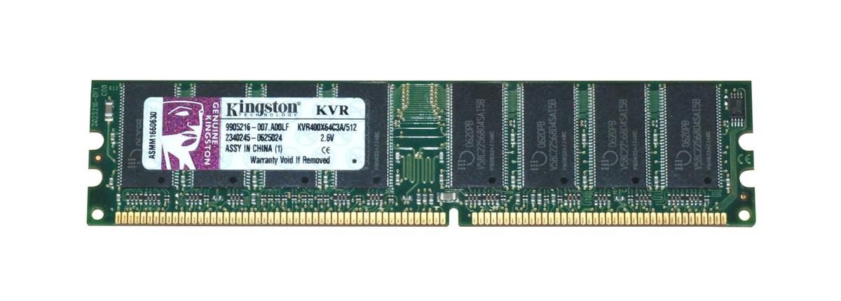 KVR400X64C3A/512 Kingston 512MB PC3200 DDR-400MHz non-ECC Unbuffered CL3 184-Pin