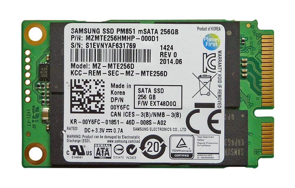 MZMTE256HMHP-000D1 Samsung PM851 Series 256GB TLC SATA 6Gbps (AES-256) mSATA SSD