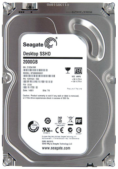 ST2000DX001 Seagate Desktop SSHD 2TB 7200RPM SATA 6Gbps 64MB Cache 8GB SSD 3.5" HDD